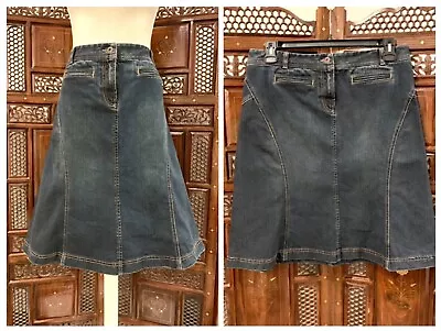 Loft 10 Vintage Wash Denim Midi A Line Western Rodeo Skirt Flap Pockets *mint* • $18.95