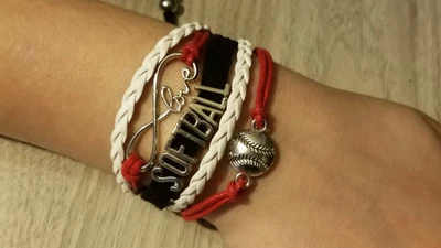 $5.99 • Buy New Red White Black Softball Infinity Love Multi Strand Adjustable Bracelet