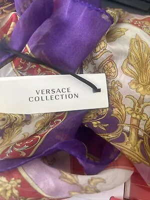 Versace 72” Rectangular  Bianco-Viola Multicolor Silk Scarf Made In Italy • $78