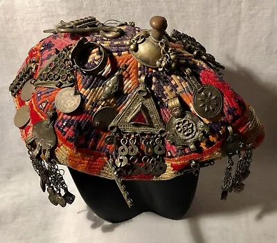 Rare Old Turkmen Afghan /Morrocan Berber Metal Charm Decorated Skull Cap Hat • $175