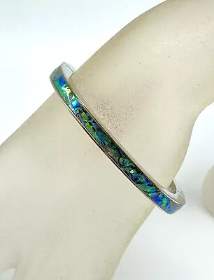 Hinged Abalone Inlay Stainless Steel Oval Bangle Bracelet - Ideal Stacking! • £9.99