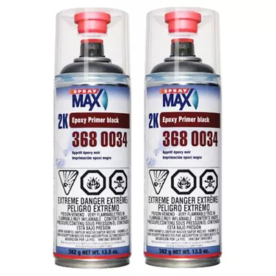 SprayMax 3680034 Matte Black 2K Epoxy Primer Aerosol 13.5 Oz (2 Pack) • $52.68