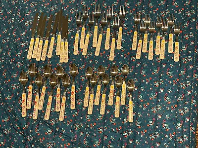 40 Pc Vintage Gibson Flatware Set White Floral Handles Retro Kitchen Silverware • $74.99