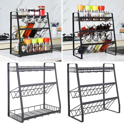 Spice Rack 3 Tier Herb Jar Free Standing Kitchen Storage Organiser Shelf Holder • £11.95