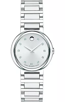Movado Concerto Diamond Silver Sunray Dial Stainless Steel Ladies Watch 0606789 • $1295