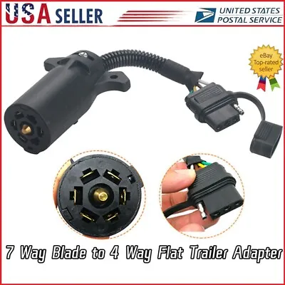 7-Way Round RV Blade To 4-Way Flat Trailer Adapter Wiring Connector Plug 7/4 Pin • $11.69