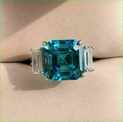 4 Ct Asscher Lab Created Blue Topaz Wedding Ring 14K White Gold Plated Silver • $97.49