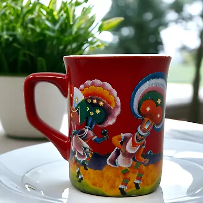 Nescafe Clasico Mexico Mug Coffee Cup Red Oaxaca Pictorial Mexican Folk Dancers • $12.99