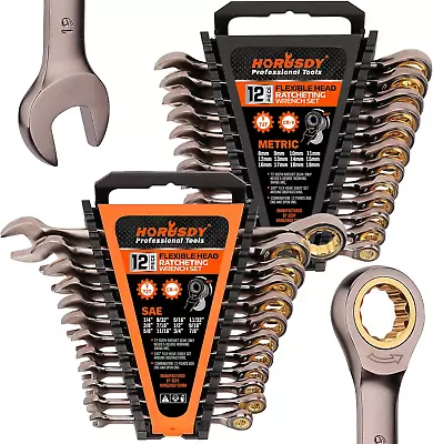 24-Piece Ratcheting Wrench Set Metric And SAE Ratchet Combination Wrenches Set • $104.87