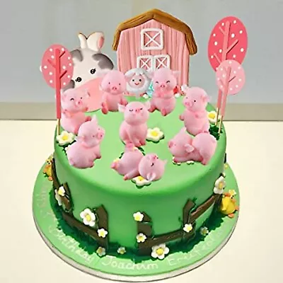 Pink Pig Farm Animal Cake Topper Decoration Birthday Baby Shower 14PCS Pigglet • £15.49