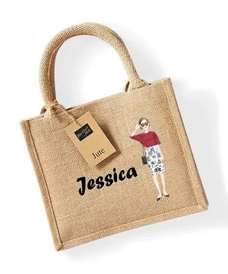 Personalised Your Name Jute Mini Gift Bag Ladies Hand Carry Handle Shopping Bag • £10.99