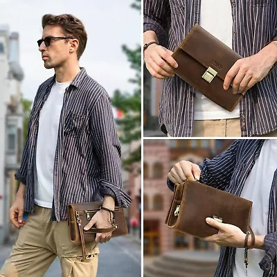 US Stock Men's Dual Combination Lock Leather Wallet Clutch Bag Homme Pochette • $75.98