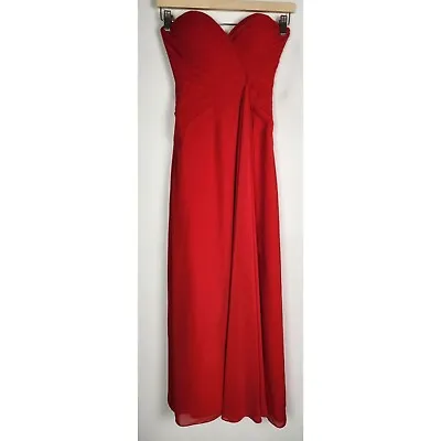 Faviana Women's Sz. 0 Strapless Red Chiffon Long Gown With Slit • $49.99