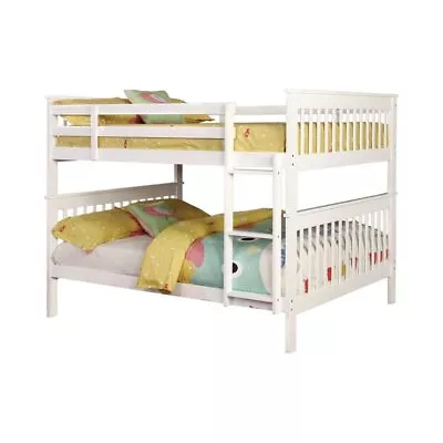 Mission Style Full Over Full Bunk Bed With Attached Ladder White - Saltoro • $1713.61