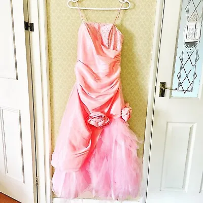 Yve London Pink Prom Ball Gown Taffeta Tube Dress Evening Party Size S UK 6 • £90