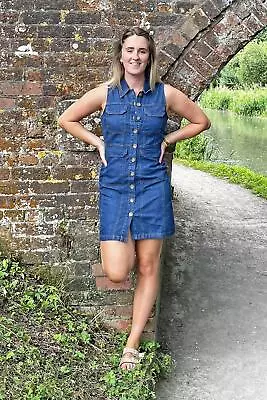 £15.99 • Buy WAREHOUSE Denim Dress Sleeveless Utility Short Dress Button Front
