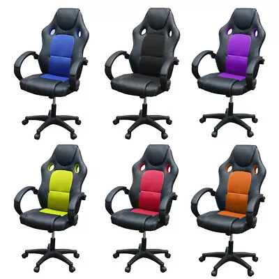 Racing Gaming Swivel Office Computer Chair Mesh Bucket PU Leather Gas Lift Chair • £47.99