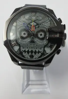 Ed Hardy Men's Gun Metal Mesh Bracelet Black Skull Watch • $39.99