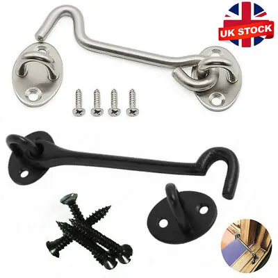 Cabin Hook And Eye Latch Lock Shed Gate Door Stainless Steel Catch Silent Holder • £3.29