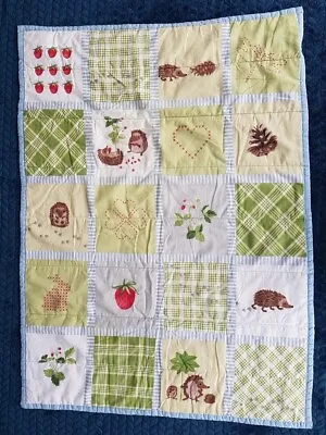 IKEA Vandring Ruta Baby Blanket Quilt Comforter Hedgehog Strawberry Patchwork • £30