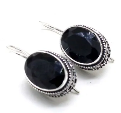 925 Sterling Silver Black Spinel  Gemstone Jewelry Vintage Earring Size-1.20 • $16.99
