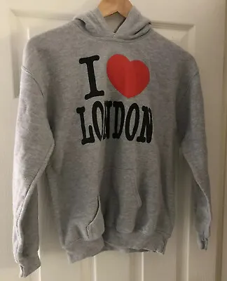 Kids Boys Grey Hoodie Hooded Jumper I Love London Approx 10 Years ^ • £10