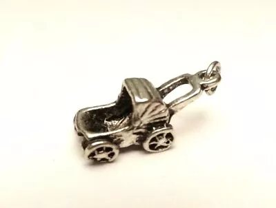 Vintage 3d Baby Stroller Carriage Charm Pendant Sterling Silver  925  • $17.18