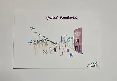 Venice Beach Boardwalk Postcard 5 X 7 Inches Watercolor Art Hand Painted • $15