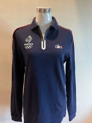 £25 • Buy Lacoste Ladies' Long Sleeve Navy Polo Shirt, France Olympics, Size 2, UK 10-12