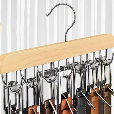 Wooden Belt Hanger 14 Hooks Belt Organizer Sturdy Belt Rack • $13.48