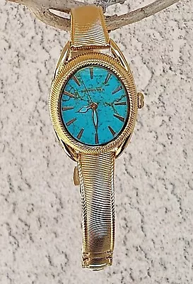 Judith Ripka Marni Turquoise Dial Textured Gold Tone Stainless Bracelet Watch • $149