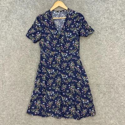 $29.95 • Buy Uniqlo Dress Womens Size S Small Blue FLoral Short Sleeve A-Line Pockets 24319