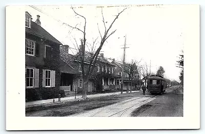 C1915 QUAKERTOWN PA TROLLEY BROAD AT MAIN ST. HOUSES RPPC POSTCARD P4112 • $36.74