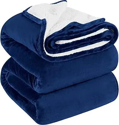 Utopia Bedding Sherpa Bed Blanket King Size Navy 480GSM Plush Blanket Fleece • $45.79