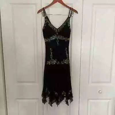 SUE WONG 100% Silk Beaded Black Fairy Vintage Dress Size 12 • $185