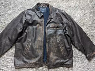 Vintage 1990s Distressed PATINA Leather Jacket 2XL Brown MAD MAX Motorcycle Y2K • $99.95