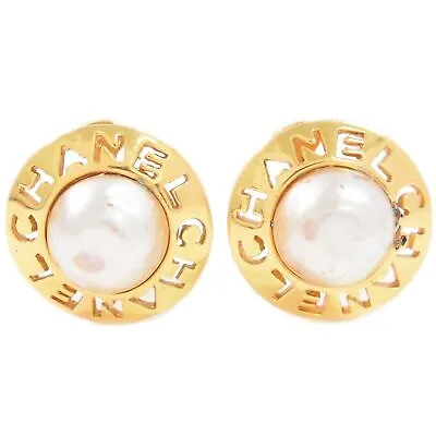 CHANEL Faux Pearl Gold Plated Earrings Ear Clip • £263.63