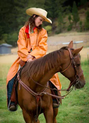 Wyoming Traders Unisex Ranch Waterproof Riding Pommel Fish Slicker - ORANGE • $99.95