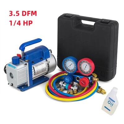 $94.90 • Buy 3,5CFM Air Vacuum Pump 1/4HP HVAC Refrigeration AC Manifold Gauge Set R134a Kit