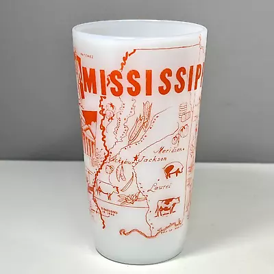 Vintage Federal Glass Mississippi State Map Souvenir  12 Oz. Milk Glass Tumbler • $14
