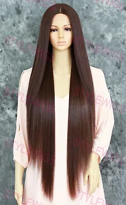 Extra Long Lace Front Human Hair Blend Wig Dark Brown/Blonde/Auburn EVFN • $92.85