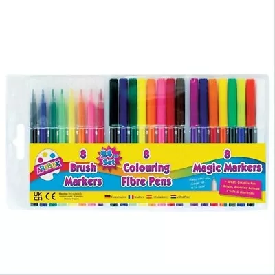 24 Pen Set - 8 Colouring Fibre Pens / 8 Brush / 8 Magic Markers • £3.99