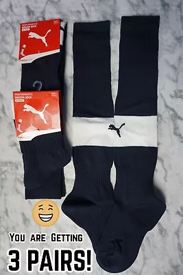 3 PAIRS Puma YOUTH AGES 6-10 Kneehigh Soccer Socks DARK NAVY BLU+ WHITE Sz 1#172 • $12.99