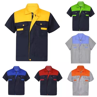 Men‘s Work Shirts Workwear Auto Mechanic Technician Uniform Short Sleeve Jacket • $29.91