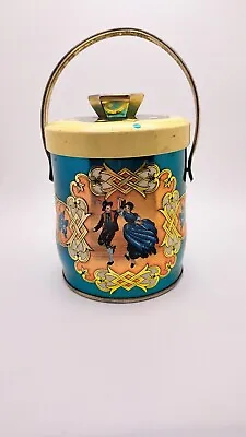 Vintage Murray Allen Teal /Golden Tone Floral/Dancing Couple Tin With Handle • $9.95