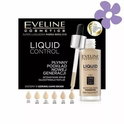 Eveline Liquid Control Hd - Face Foundation 020 Rose Beige 32ml • £11.50