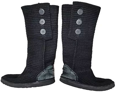 UGG Women's Boots Sweater Tall Classic Cardy Wool Knit Boot Cozy Black 10 • $39.99