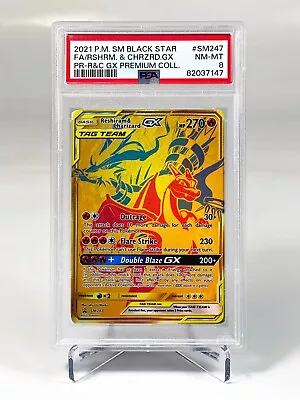 Reshiram & Charizard GX SM Pokemon Black Star Promo SM247 Gold Holo PSA 8 NM • $87