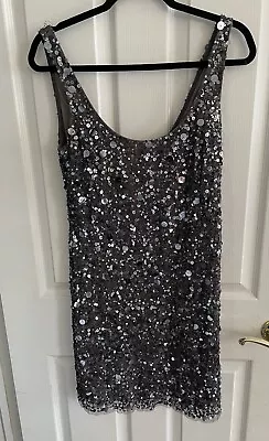 Aidan Mattox Mini  Cocktail Dress Size 10 Sequins Charcoal New • $110