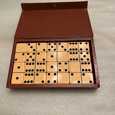 $39.95 • Buy VINTAGE BAKELITE BUTTERSCOTCH DOMINO 28 PIECE SET 2  X 1  X 1/2  ORIGINAL  BOX